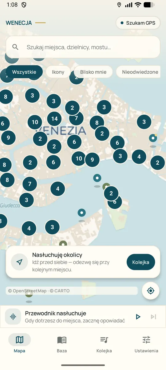 Mapa Wenecji z pinezkami miejsc