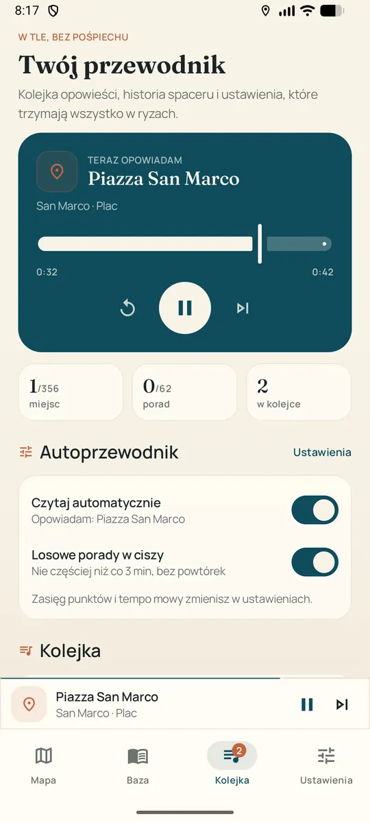 Kolejka z trwającym odtwarzaniem historii