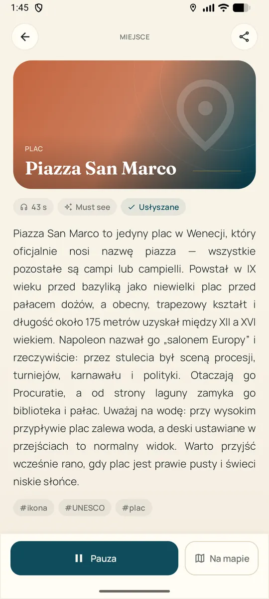 Szczegóły miejsca z trwającym odtwarzaniem