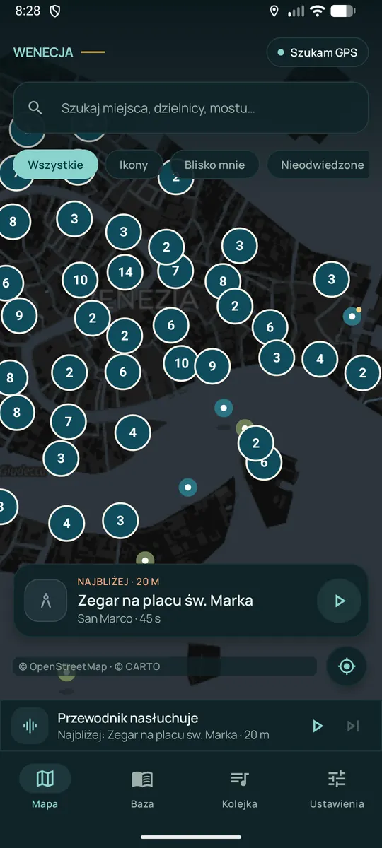 Mapa Wenecji w nocnym motywie